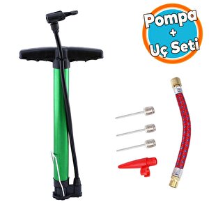Bisiklet Pompa Seti El Tipi Ayak Tutamaklı Hava Top Şişirme Plastik Başlıklı Borulu İğne Uçlu 30 Cm