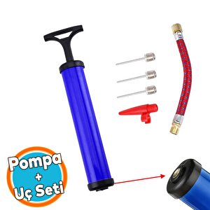 Bisiklet Pompa Seti El Tipi Ayak Tutamaklı Hava Top Şişirme Plastik Başlıklı Borulu İğne Uçlu 30 Cm