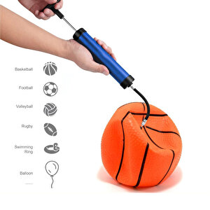 Bisiklet Pompa Seti El Tipi Ayak Tutamaklı Hava Top Şişirme Plastik Başlıklı Borulu İğne Uçlu 30 Cm