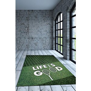 Hayat Tenisle Güzel Yeşil Renk Halı Spor Sever Halısı Spor Severler Tasarım Hediyelik Halı 160x240 cm