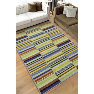 Çizili Yeşil Renkli Halı Mutfak Halısı Çizgili Oturma Odası Halısı Retro Tarzı Salon Halısı 80x120 cm