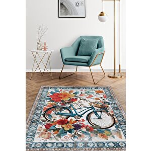 Bisiklet Desenli Halı Çok Renkli Halı Spor Severe Hediye Halı Spor Sever İçin Çiçekli Halı 200x300 cm