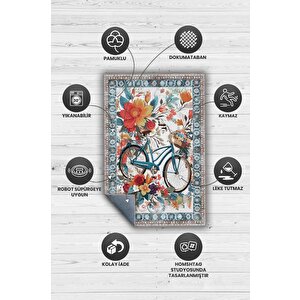 Homshtag Bisiklet Desenli Halı Çok Renkli Halı Spor Severe Hediye Halı Spor Sever İçin Çiçekli Halı
