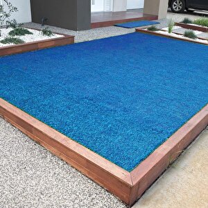 Kesme Suni Yapay Mavi Çim Halı 7 Mm Balkon Teras Bahçe Dekoratif Kaymaz 100x550 cm