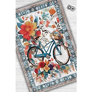 Bisiklet Desenli Halı Çok Renkli Halı Spor Severe Hediye Halı Spor Sever İçin Çiçekli Halı 160x240 cm