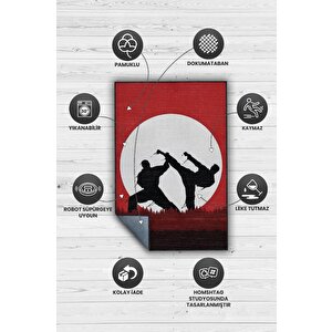 Homshtag Karete Desenli Halı Kırmızı Siyah Renkli Halı Uzakdoğu Spor Hediyelik Halı Spor Sever Halı
