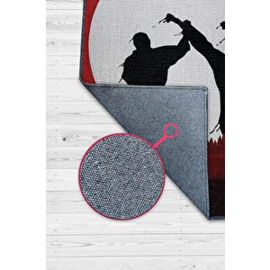 Karete Desenli Halı Kırmızı Siyah Renkli Halı Uzakdoğu Spor Hediyelik Halı Spor Sever Halı 200x300 cm