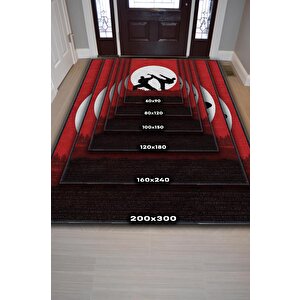 Homshtag Karete Desenli Halı Kırmızı Siyah Renkli Halı Uzakdoğu Spor Hediyelik Halı Spor Sever Halı