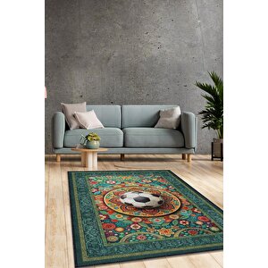 Futbol Topu Desenli Halı Çok Renkli Halı Spor Severe Hediye Halı Spor Sever İçin Çiçekli Halı 100x150 cm