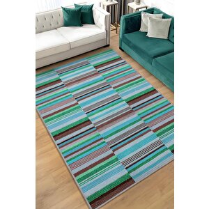 Çizili Mavi Renkli Halı Mutfak Halısı Çizgili Oturma Odası Halısı Retro Tarzı Salon Halısı 120x180 cm