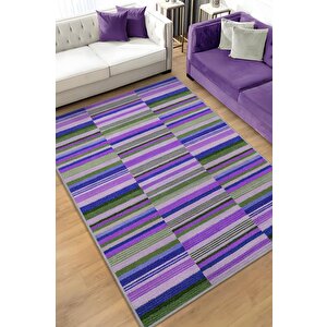 Çizili Mor Renkli Halı Mutfak Halısı Çizgili Oturma Odası Halısı Retro Tarzı Salon Halısı 160x240 cm