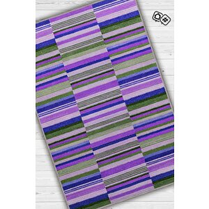 Çizili Mor Renkli Halı Mutfak Halısı Çizgili Oturma Odası Halısı Retro Tarzı Salon Halısı 160x240 cm