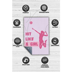 Homshtag Kız Gibi Vur Çok Renkli Halı Voleybol Sever Halısı Spor Severler İçin Pembe Mor Halı