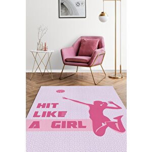 Kız Gibi Vur Çok Renkli Halı Voleybol Sever Halısı Spor Severler İçin Pembe Mor Halı 100x150 cm