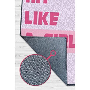 Kız Gibi Vur Çok Renkli Halı Voleybol Sever Halısı Spor Severler İçin Pembe Mor Halı 100x150 cm