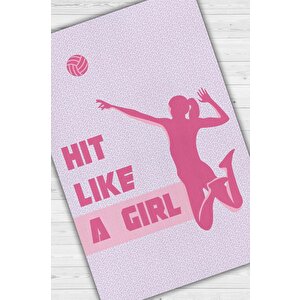 Kız Gibi Vur Çok Renkli Halı Voleybol Sever Halısı Spor Severler İçin Pembe Mor Halı 80x120 cm