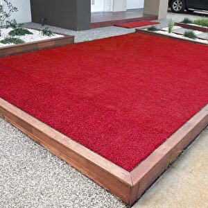 Kesme Suni Yapay Kırmızı Çim Halı 7 Mm Balkon Teras Bahçe Dekoratif Kaymaz 200x950 cm