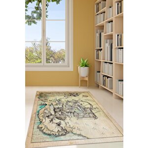 Hogwarts Haritası Bej Renk Harry Potter Halısı Çocuk Odası Halısı Bohem Tarzlı Film Halısı 80x120 cm