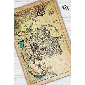 Hogwarts Haritası Bej Renk Harry Potter Halısı Çocuk Odası Halısı Bohem Tarzlı Film Halısı 80x120 cm