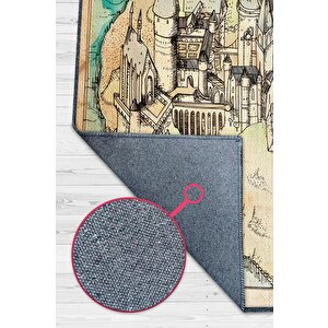 Hogwarts Haritası Bej Renk Harry Potter Halısı Çocuk Odası Halısı Bohem Tarzlı Film Halısı 80x120 cm
