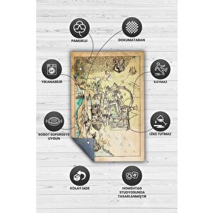 Homshtag Hogwarts Haritası Bej Renk Harry Potter Halısı Çocuk Odası Halısı Bohem Tarzlı Film Halısı