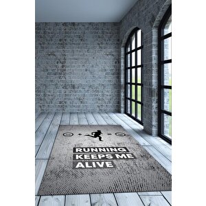 Koşmak Mutlu Eder Gri Renkli Halı Spor Sever Halısı Spor Severler Tasarım Hediyelik Halı 200x300 cm