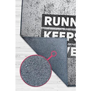 Koşmak Mutlu Eder Gri Renkli Halı Spor Sever Halısı Spor Severler Tasarım Hediyelik Halı 200x300 cm
