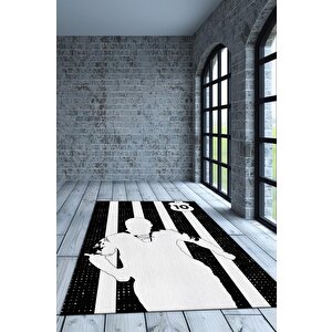 Efsane 10 Siyah Beyaz Renkli Futbol Halısı Beşiktaş Severlere Tasarım Hediyelik Halı 160x240 cm