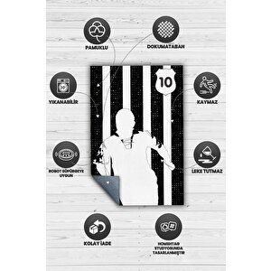 Homshtag Efsane 10 Siyah Beyaz Renkli Futbol Halısı Beşiktaş Severlere Tasarım Hediyelik Halı