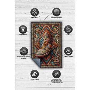 Homshtag Ayakkabı Desenli Halı Çok Renkli Halı Spor Severe Hediye Halı Spor Sever İçin Çiçekli Halı