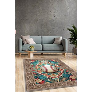 Basebol Desenli Halı Çok Renkli Halı Spor Severe Hediye Halı Spor Sever İçin Çiçekli Halı 80x120 cm