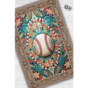 Basebol Desenli Halı Çok Renkli Halı Spor Severe Hediye Halı Spor Sever İçin Çiçekli Halı 80x120 cm