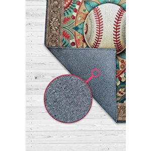 Basebol Desenli Halı Çok Renkli Halı Spor Severe Hediye Halı Spor Sever İçin Çiçekli Halı 80x120 cm