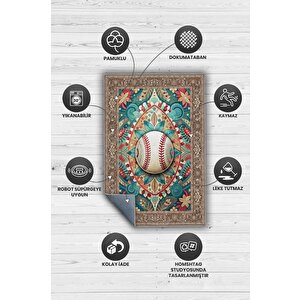 Homshtag Basebol Desenli Halı Çok Renkli Halı Spor Severe Hediye Halı Spor Sever İçin Çiçekli Halı