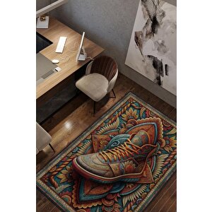 Ayakkabı Desenli Halı Çok Renkli Halı Spor Severe Hediye Halı Spor Sever İçin Çiçekli Halı 80x120 cm