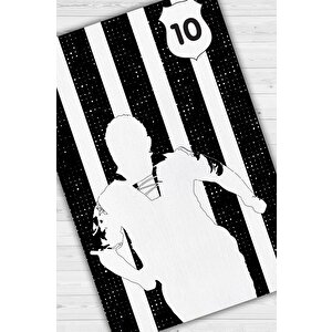 Efsane 10 Siyah Beyaz Renkli Futbol Halısı Beşiktaş Severlere Tasarım Hediyelik Halı 80x120 cm