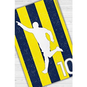 Efsane 10 Sarı Lacivert Renkli Futbol Halısı Fenerbahçe Severlere Tasarım Hediyelik Halı 120x180 cm