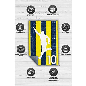 Homshtag Efsane 10 Sarı Lacivert Renkli Futbol Halısı Fenerbahçe Severlere Tasarım Hediyelik Halı