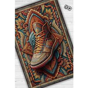 Ayakkabı Desenli Halı Çok Renkli Halı Spor Severe Hediye Halı Spor Sever İçin Çiçekli Halı 100x150 cm