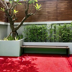 Kesme Suni Yapay Kırmızı Çim Halı 7 Mm Balkon Teras Bahçe Dekoratif Kaymaz 200x700 cm