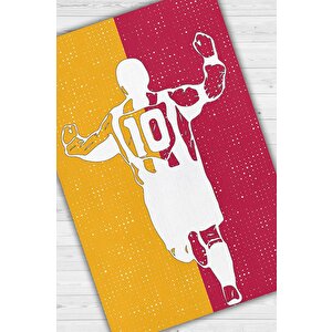 Efsane 10 Sarı Kırmızı Renkli Futbol Halısı Galatasaray Severlere Tasarım Hediyelik Halı 160x240 cm