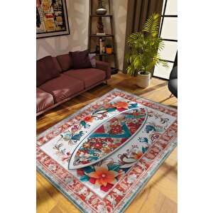 Sörf Tahtası Desenli Halı Kırmızı Siyah Renkli Halı Uzakdoğu Spor Hediyelik Halı Spor Sever Halı 200x300 cm