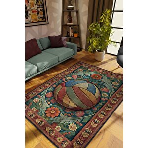 Voleybol Desenli Halı Çok Renkli Halı Spor Severe Hediye Halı Spor Sever İçin Çiçekli Halı 80x120 cm