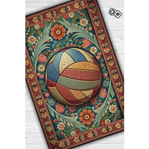 Voleybol Desenli Halı Çok Renkli Halı Spor Severe Hediye Halı Spor Sever İçin Çiçekli Halı 80x120 cm