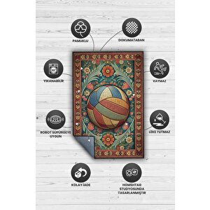 Homshtag Voleybol Desenli Halı Çok Renkli Halı Spor Severe Hediye Halı Spor Sever İçin Çiçekli Halı