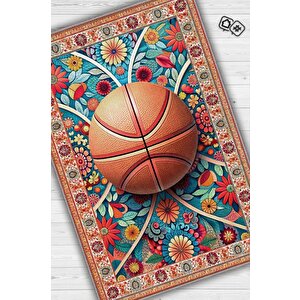 Basketbol Topu Desenli Halı Çok Renkli Halı Spor Severe Hediye Halı Spor Sever İçin Çiçekli Halı 100x150 cm