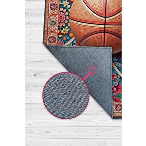 Basketbol Topu Desenli Halı Çok Renkli Halı Spor Severe Hediye Halı Spor Sever İçin Çiçekli Halı 100x150 cm