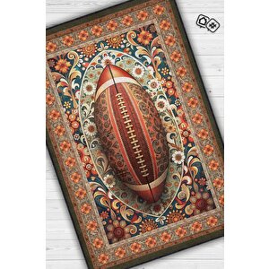 Amerikan Futbolu Desenli Halı Çok Renkli Halı Spor Severe Hediye Halı Spor Sever İçin Çiçekli Halı 80x120 cm
