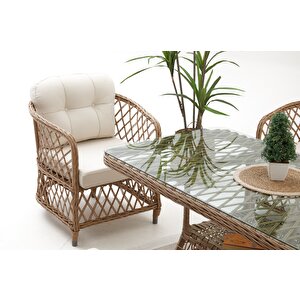 Palm Alüminyum Rattan Bahçe Balkon Oturma Grubu (3+1+1+masa ) Cappuci̇no -krem