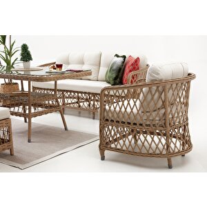 Palm Alüminyum Rattan Bahçe Balkon Oturma Grubu (3+1+1+masa ) Cappuci̇no -krem